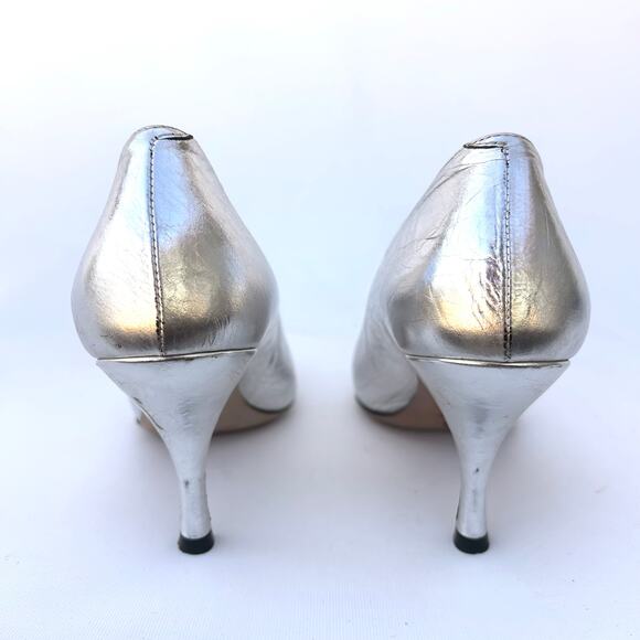 Dries Van Noten Silver Designer Pumps Metallic High Heels 38.5 Size 8.5 Leather - Picture 7 of 14